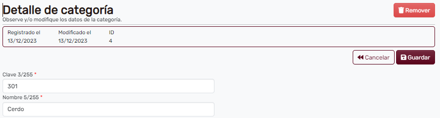 Detalles de categorías