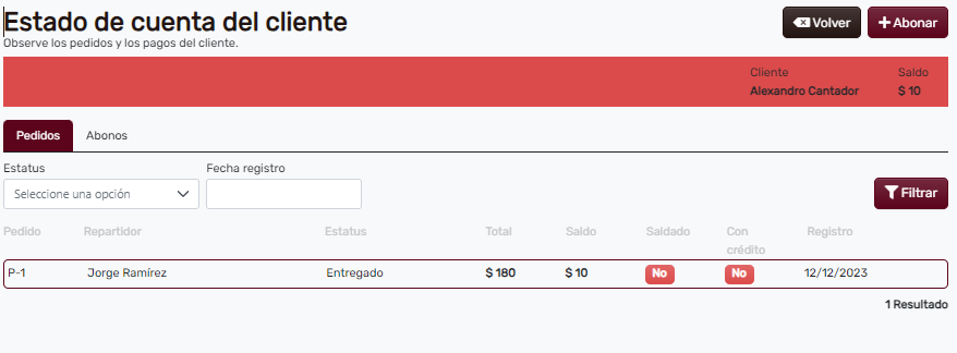 Estado de cuenta del cliente
