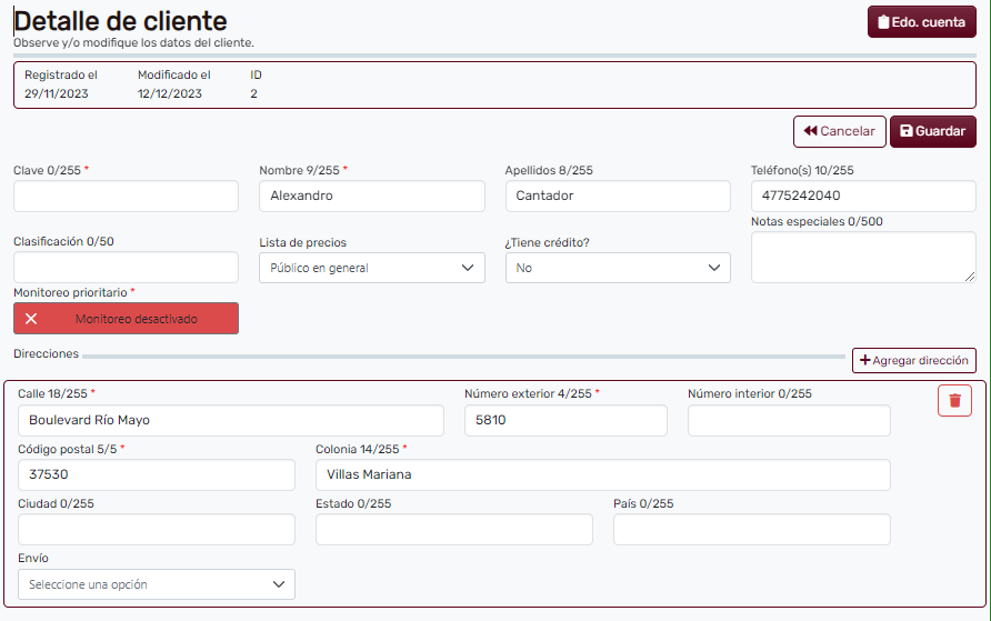 Detalles de clientes