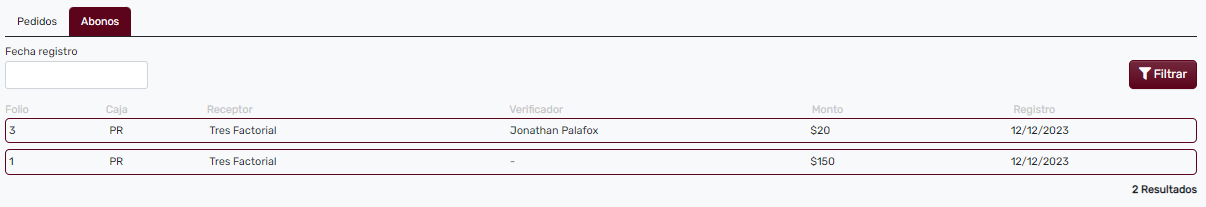 Pestaña de Abonos