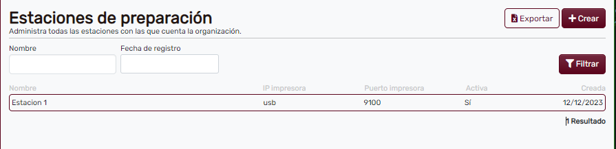 Página principal de Estaciones de Preparación