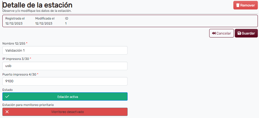 Detalles de estaciones de validación