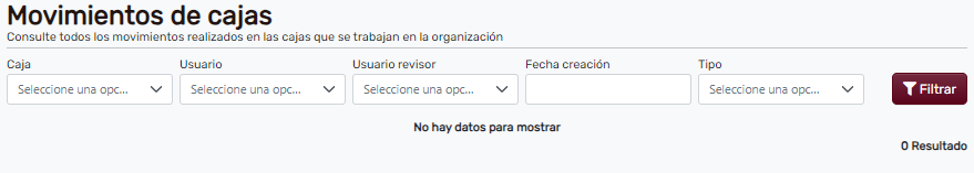Página principal de movimientos de cajas