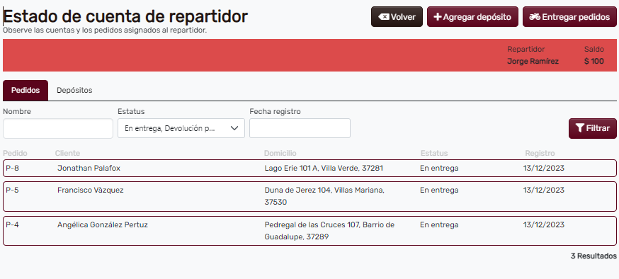 Página principal del Estado de Cuenta