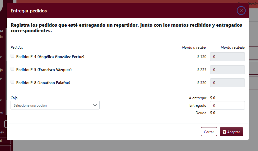 Registro de Entregas de pedidos