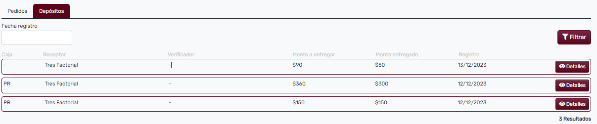Registros de Depósitos