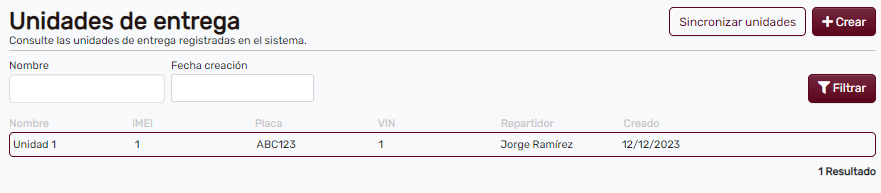 Página principal de Unidades de entrega