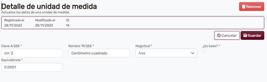 Detalles de unidad de medida
