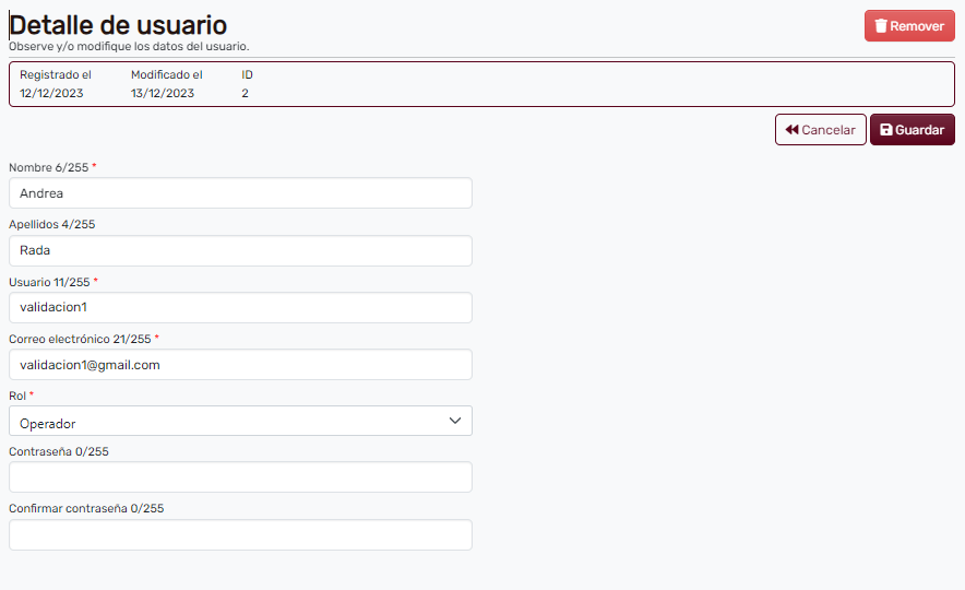 Detalles del usuario